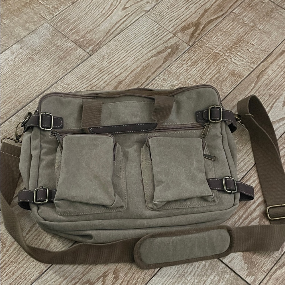 Men's Brown Canvas Messenger Bag